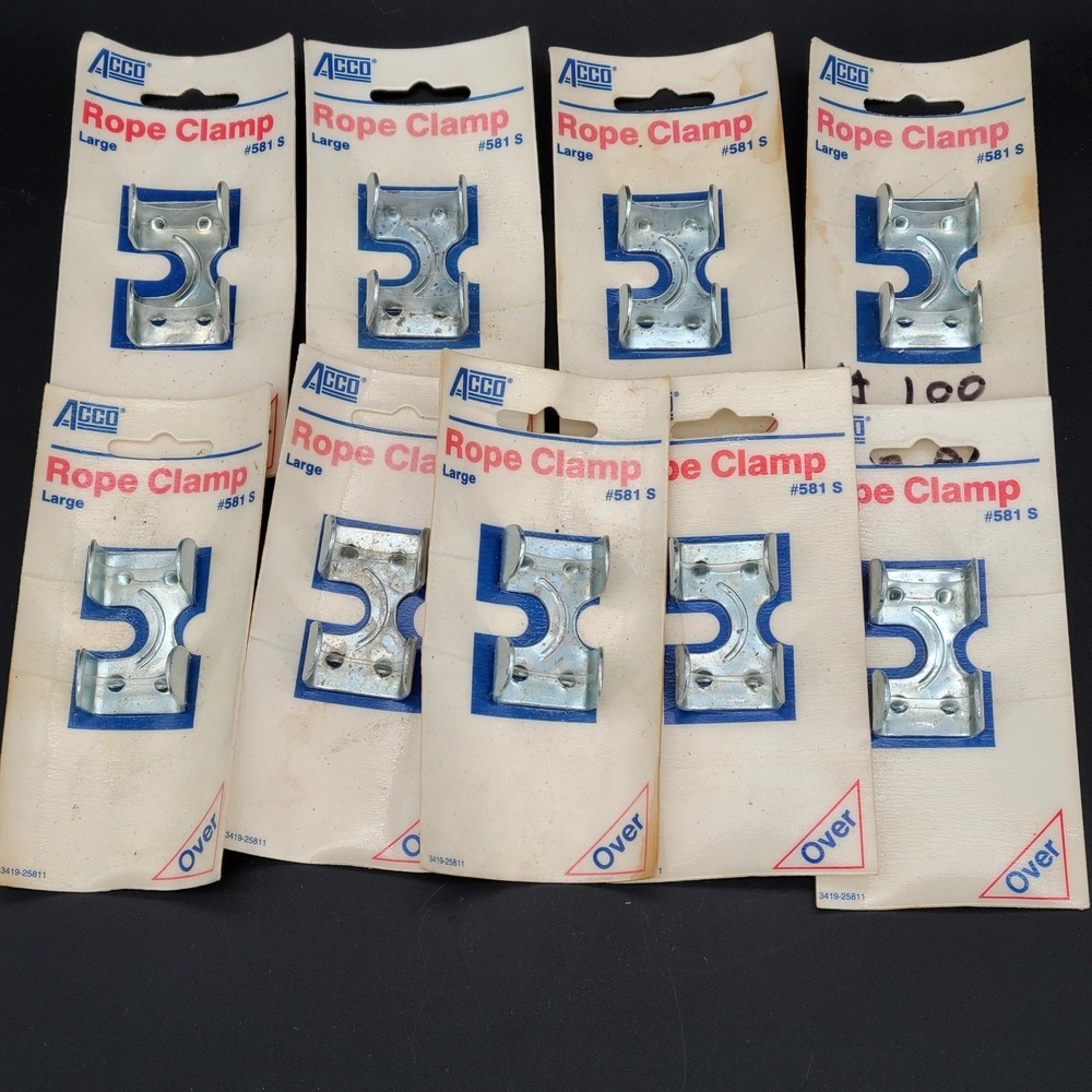 Lot of 8 Vintage ACCO Large Rope Clamps #581 S Bright Zinc Plated 1985 NOS